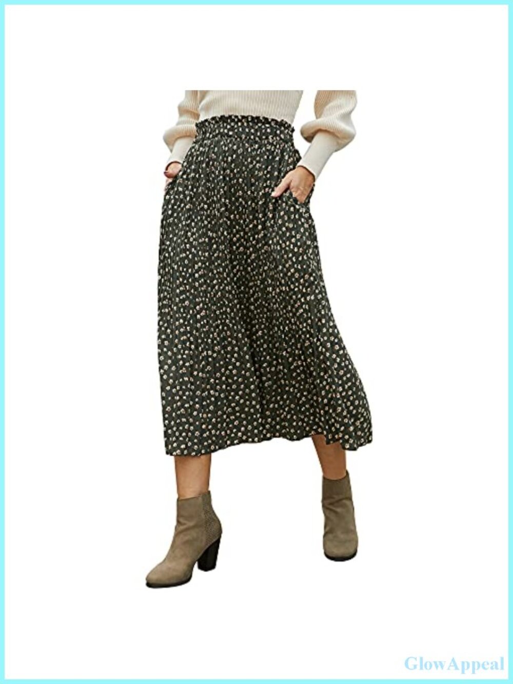 EXLURA High Waist Polka Dot Pleated Maxi Skirt Boho A-Line Flowy